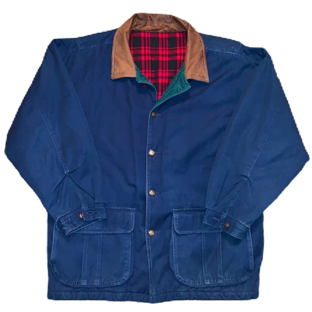 Vintage Barn Jacket XL Navy Blue Cotton Canvas Coat Utility Field Insulated - Picture 13 of 13